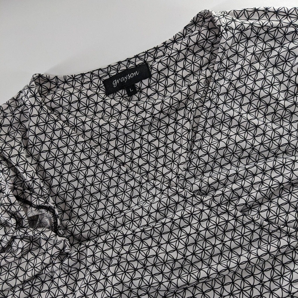 Grayson Women's L Large Half Sleeve Black White Pullover Polyester Blouse Shirt‎